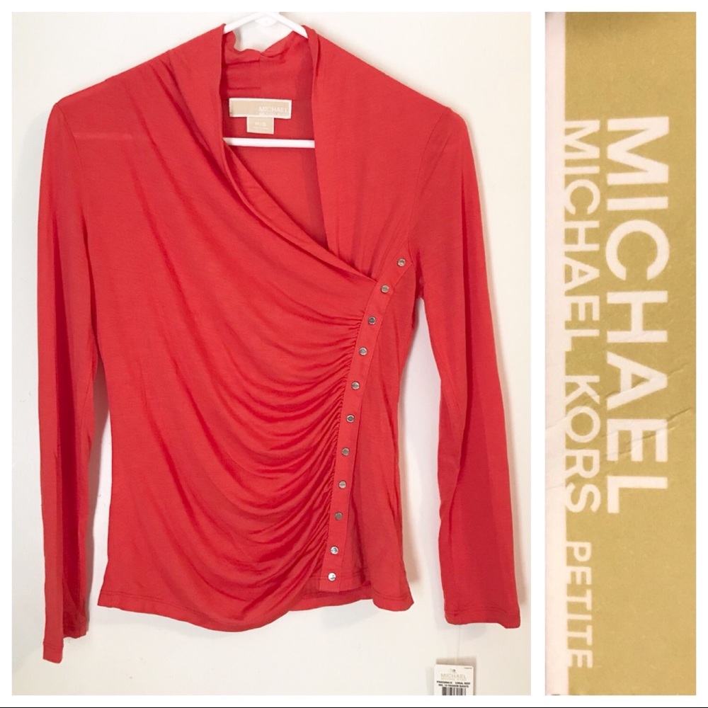 NWT Michael Kors coral reef asymmetrical gathered